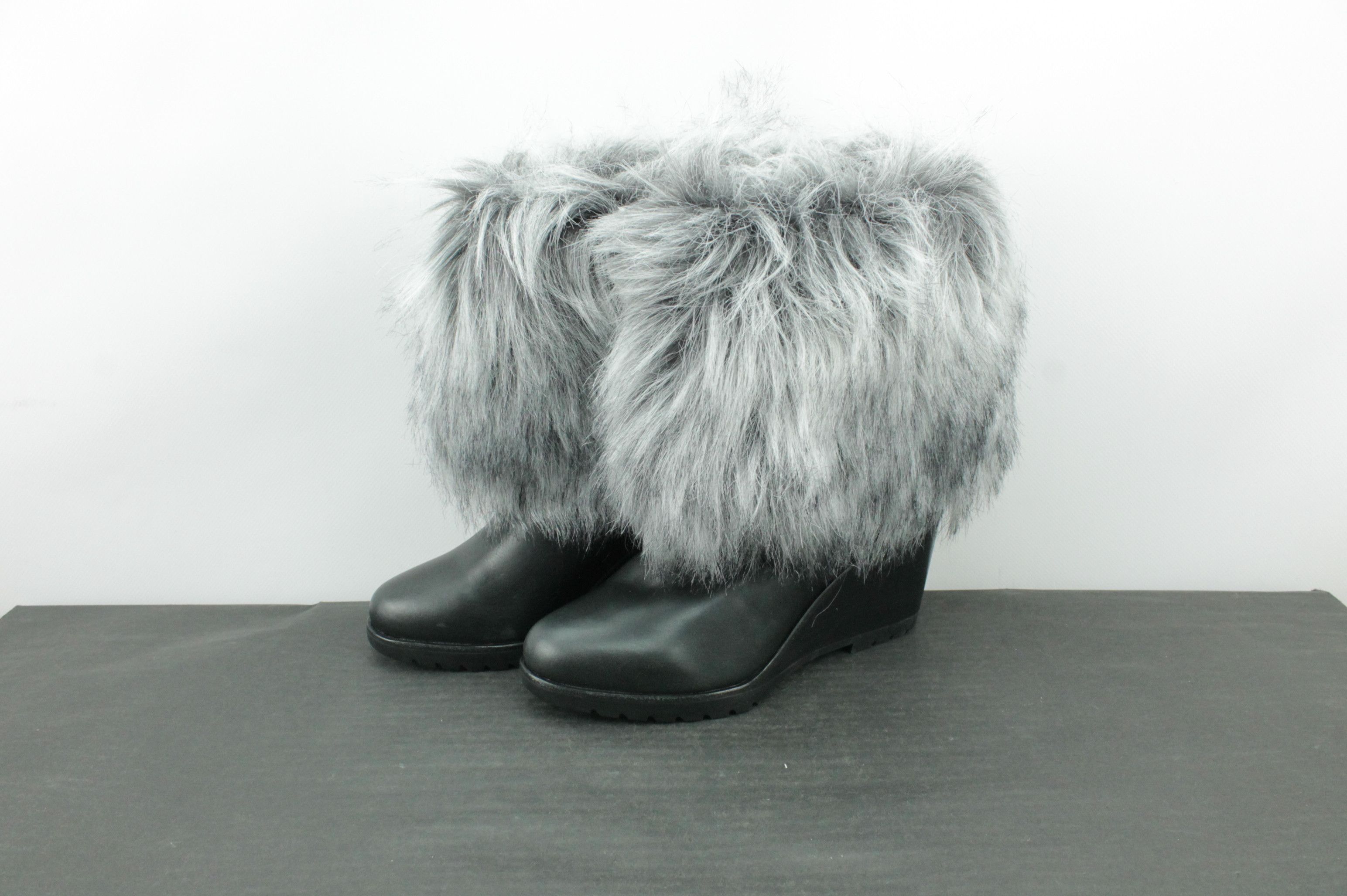 SOREL Sorel Park City Lux Leather Wedge Booties Faux Fur Black Size US 8.5 / IT 38.5 - 3 Thumbnail