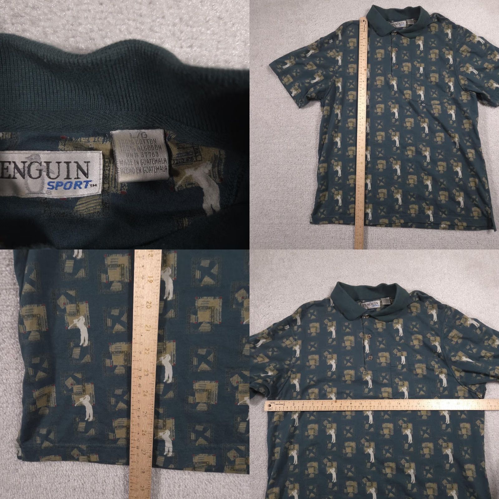 Vintage Penguin Sport Polo Shirt Mens L Green Golf Graphic Allover Pocket Cotton Shirt Size US L / EU 52-54 / 3 - 8 Thumbnail