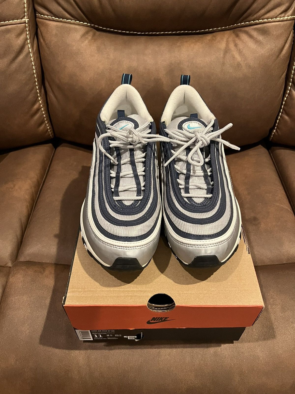 Nike Air max 97 Metallic Silver Chlorine Blue Size US 11 / EU 44 - 3 Thumbnail