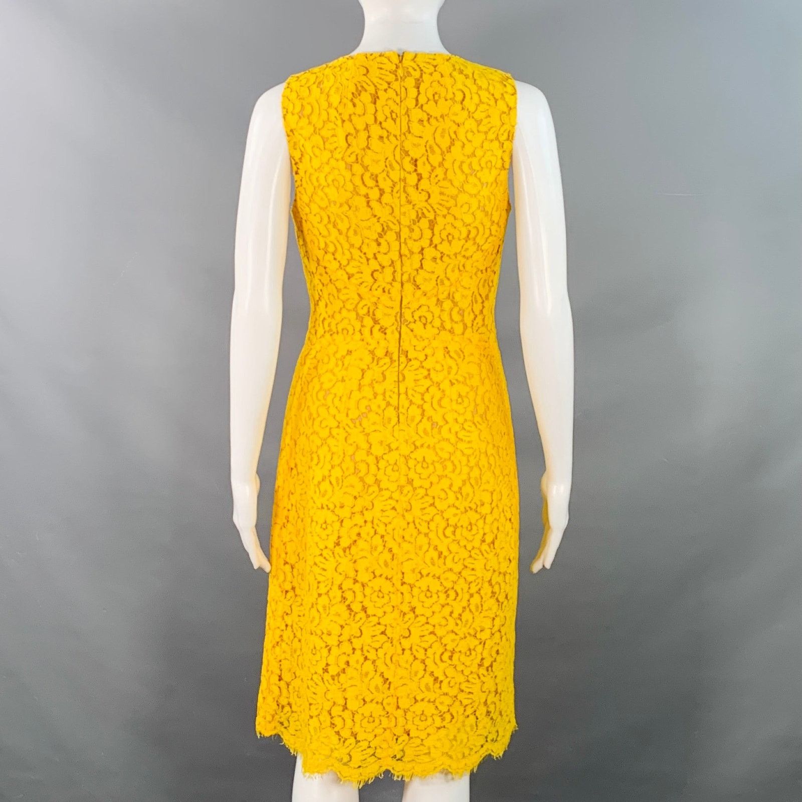 Michael Kors Yellow Mustard Cotton Blend Lace A-Line Cocktail Dress Size S / US 4 / IT 40 - 4 Thumbnail