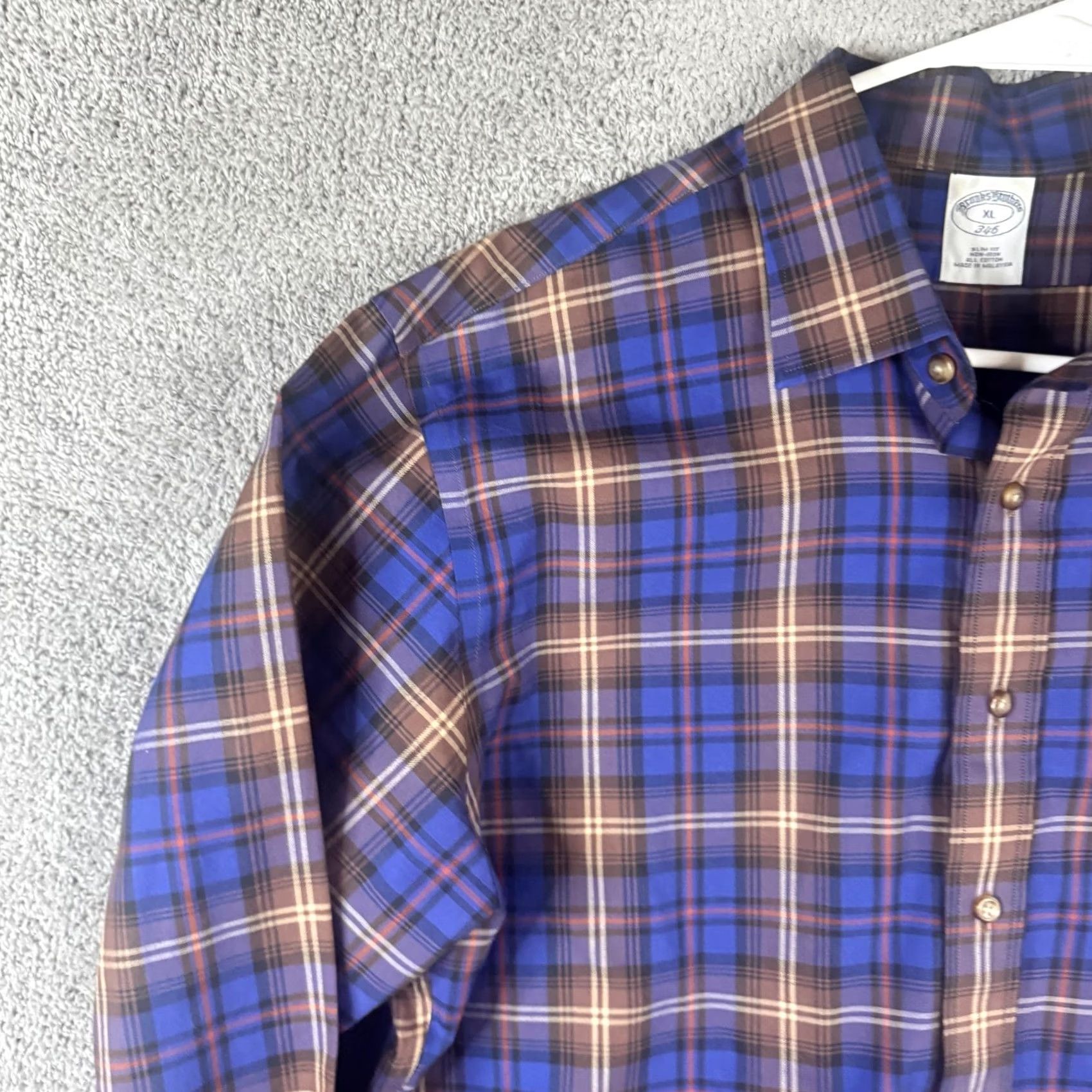 Brooks Brothers Brooks Brothers Shirt Mens XL Blue Plaid Non Iron Slim Fit Cotton Button Front Dress Shirt Size US XL / EU 56 / 4 - 5 Thumbnail