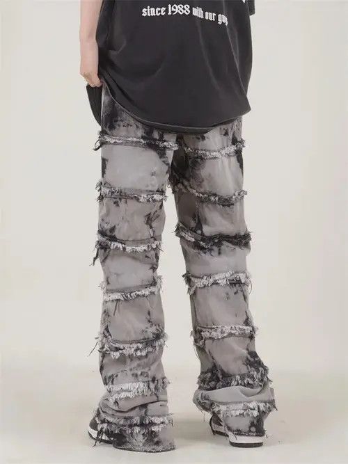 Jean Striped Tassel Frayed Straight Baggy Jeans Size US 32 / EU 48 - 3 Thumbnail