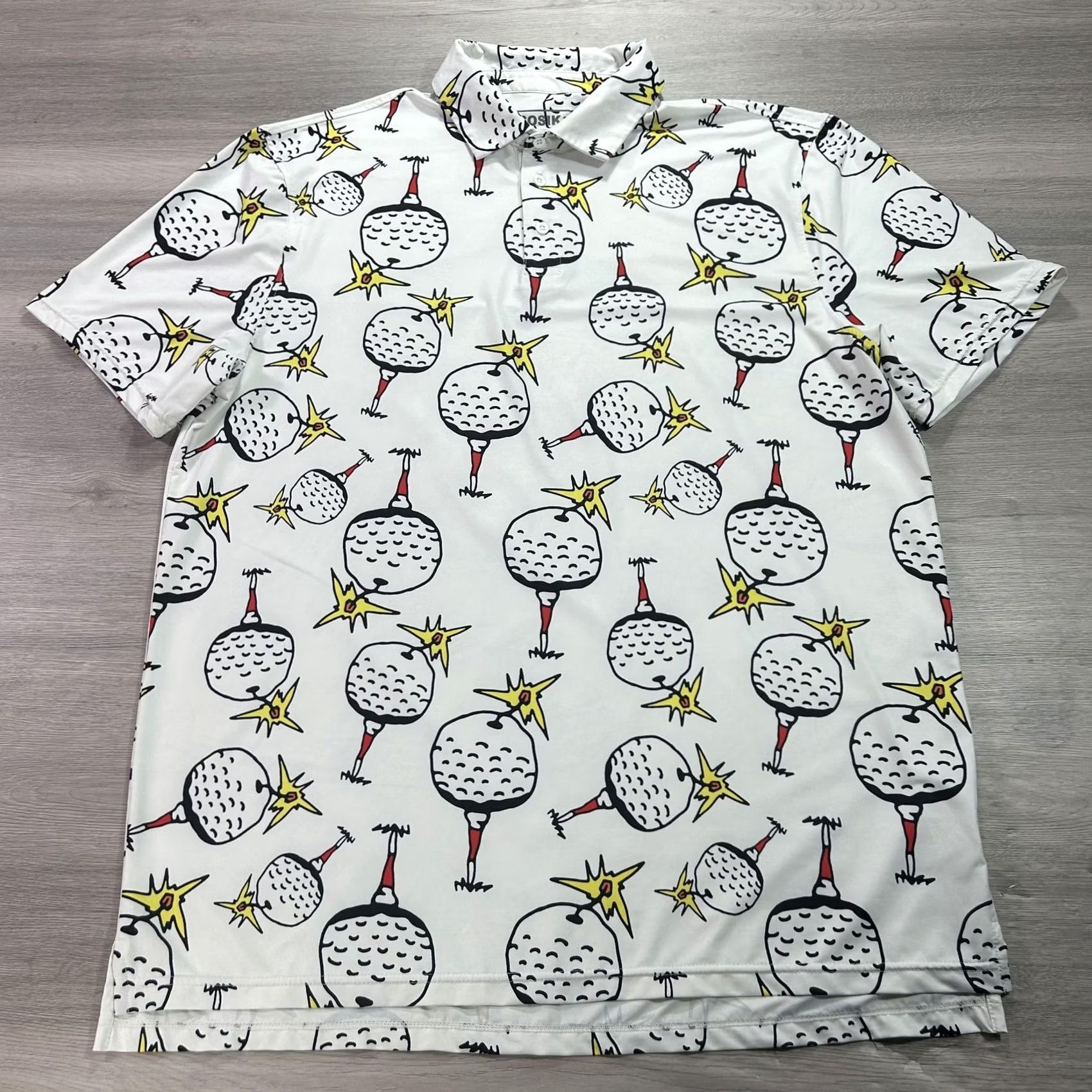 Vintage Sosik Polo Shirt Mens XL White Golf Ball Graphic Short Sleeve Polo Shirt Stretch Polyester Size US XL / EU 56 / 4 - 2 Thumbnail