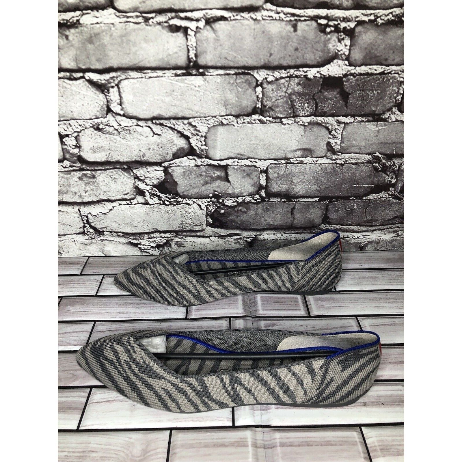 Other Rothy’s The Point Retired Grey Zebra Fabric Stripe Flats Wom Size US 9.5 / IT 39.5 - 6 Thumbnail