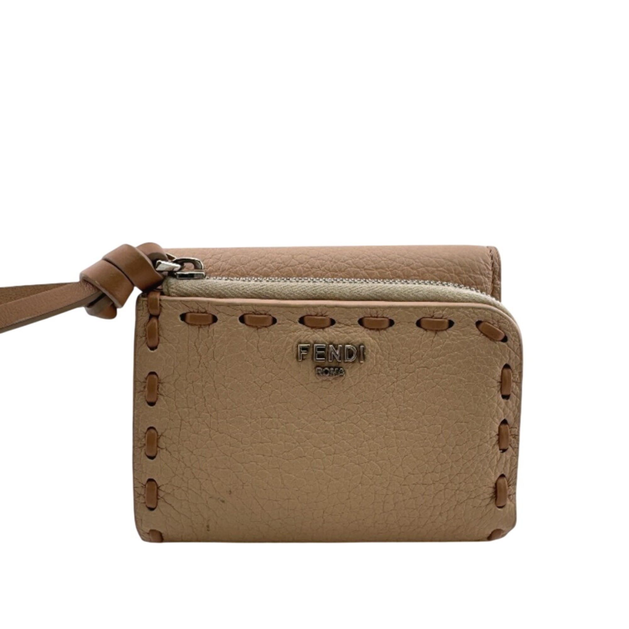 Fendi FENDI 8M0499 Peekaboo Micro Topstitch Selleria Tri-fold Wallet in Pink Size ONE SIZE - 1 Thumbnail