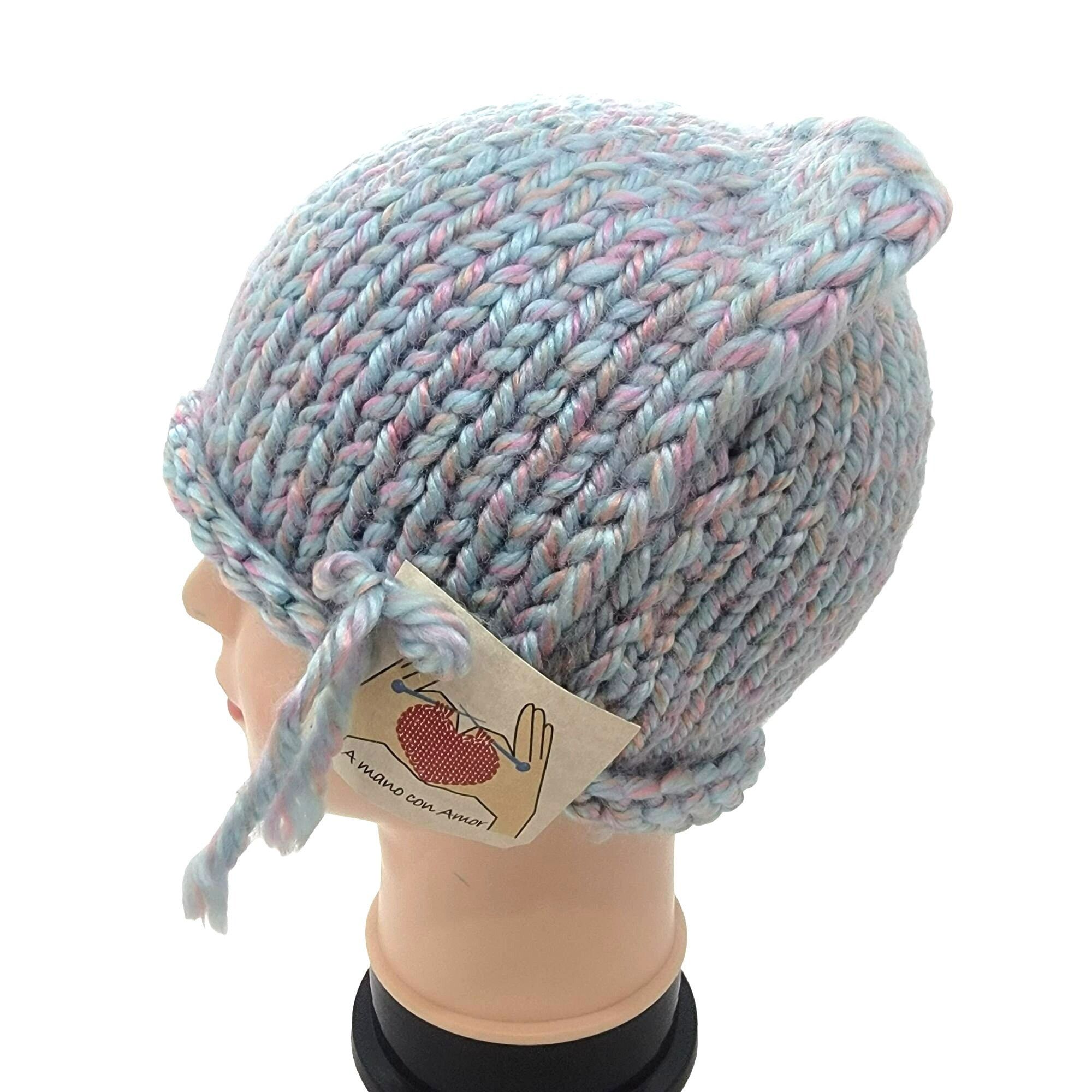 Handmade ❤️Unisex Adult Chunky Knit Cat Ear Beanie Hat Blue Handmade Size ONE SIZE - 5 Thumbnail