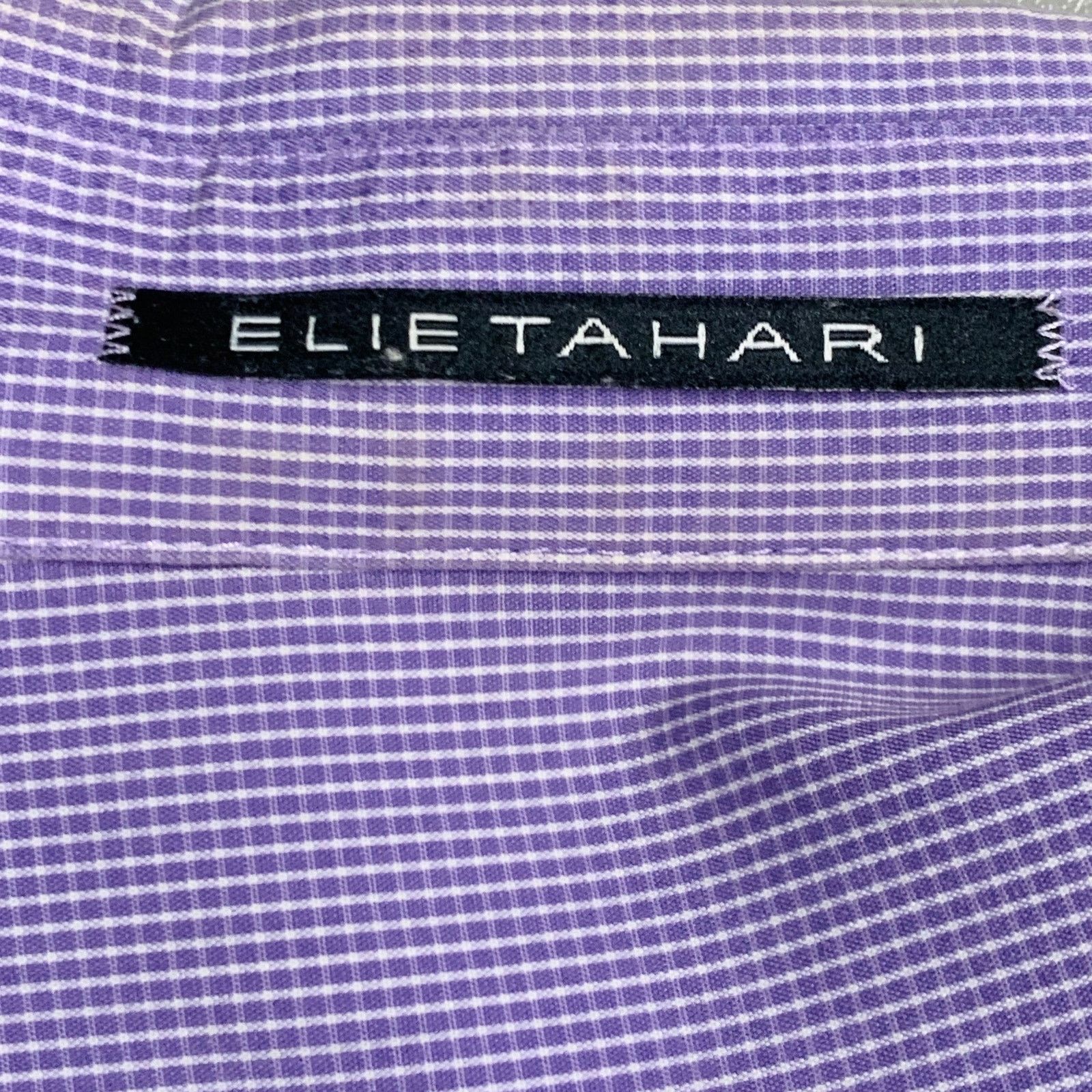 Elie Tahari White Lavender Stripe Checkered Cotton One Pocket Shirt Size US XL / EU 56 / 4 - 5 Thumbnail