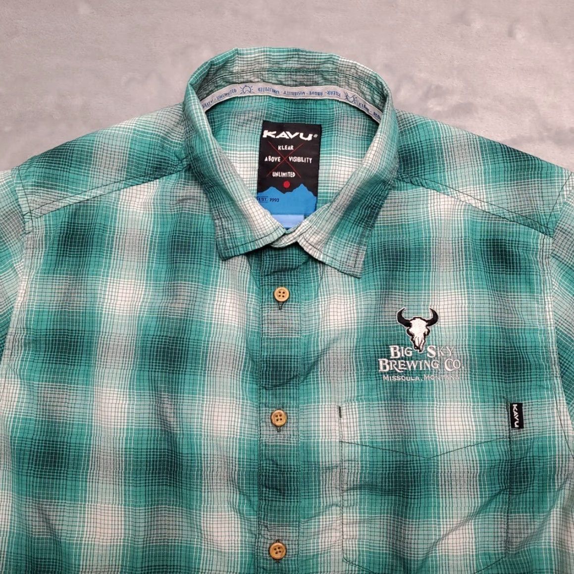 KAVU VINTAGE Big Sky brewing Company Shirt Mens M Green Missoula MT Short Sleeve Kavu Outdoor Size US L / EU 52-54 / 3 - 3 Thumbnail
