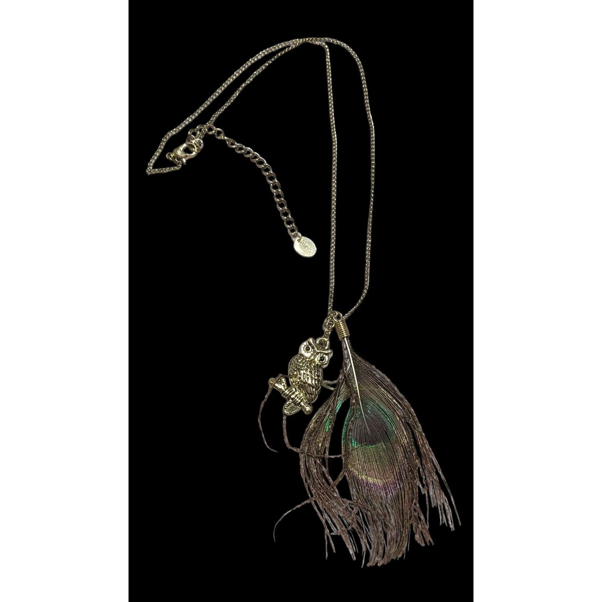Other Peacock Feather Owl Charm Necklace Size ONE SIZE - 2 Thumbnail