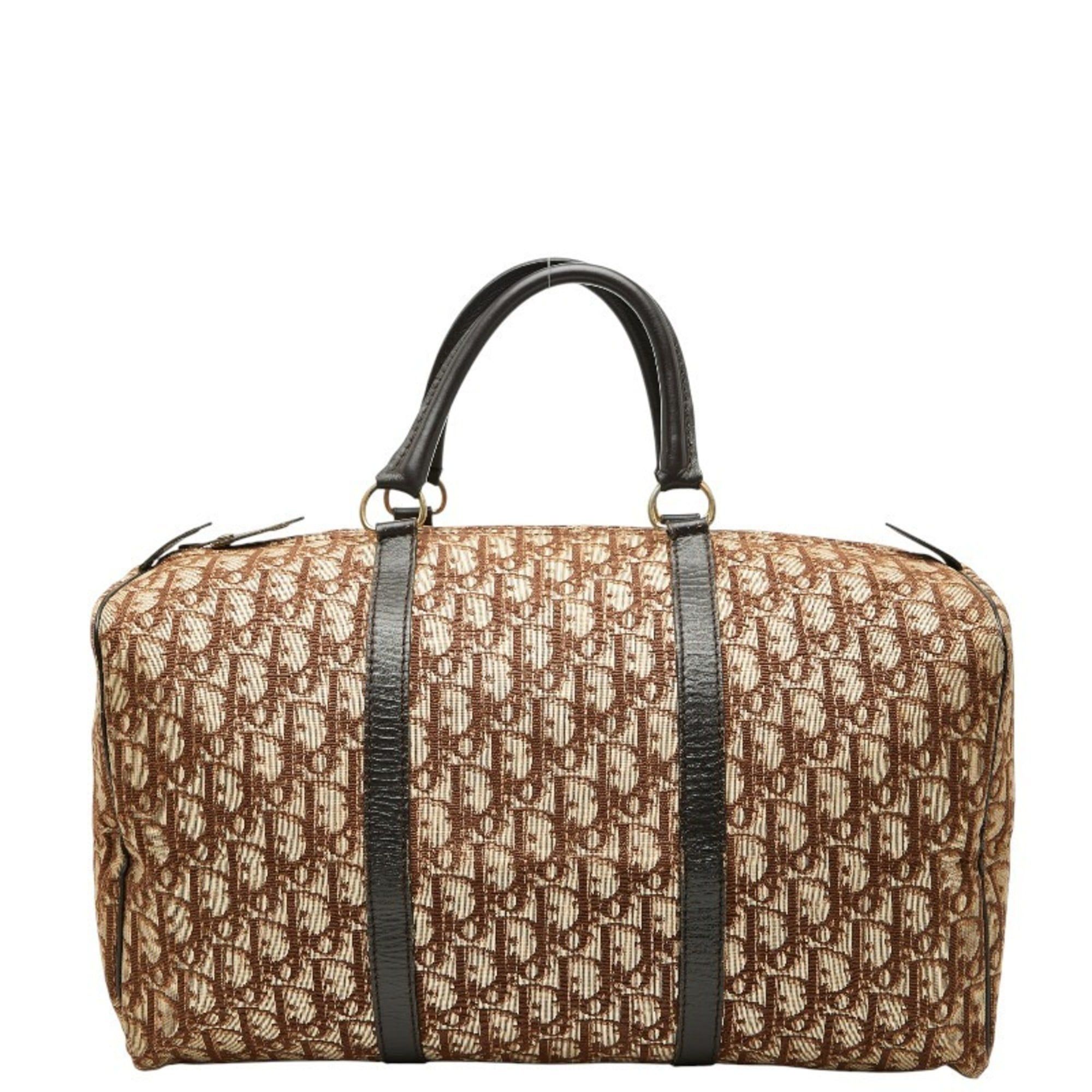 Christian Dior Dior Trotter Handbag Boston Bag Brown Canvas Leather Women's
