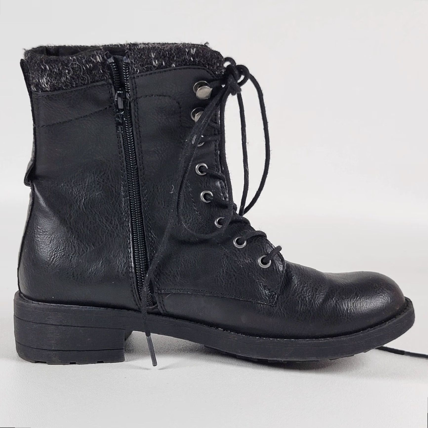 Vintage Rocketdog Boots Women Size 9 US 39.5 Black Leather Knit Fabric Combat Zip Mid-Calf Size US 9 / IT 39 - 6 Thumbnail