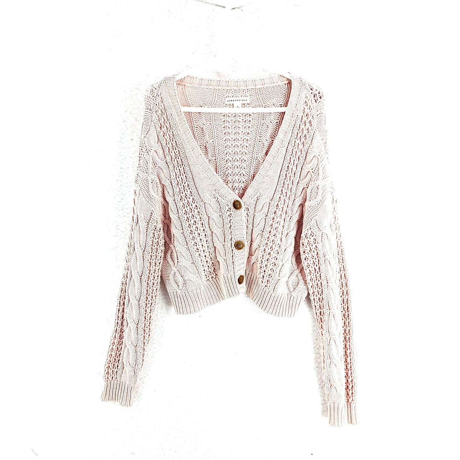 Aeropostale Aeropostale Pink Cable Knit Plunging V-Neck Button Front Swe Size M / US 6-8 / IT 42-44 - 1 Thumbnail