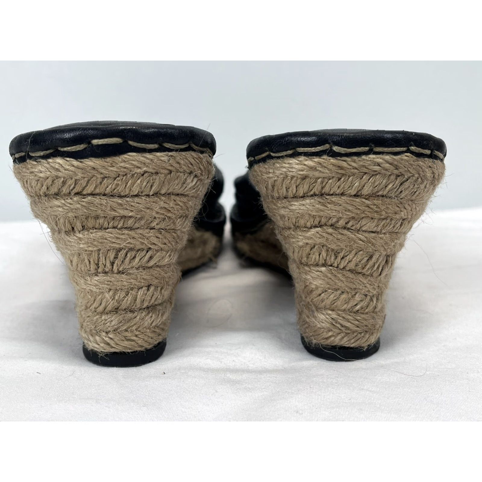 Born Womens Børn Espadrilles Wedge Sandals Black Size 8 EU 39 Slip-On Leather Twist Strap Size US 9 / IT 39 - 4 Thumbnail