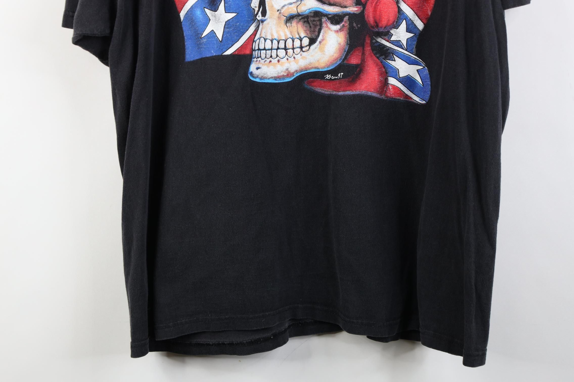 Vintage Vintage 90s Streetwear Skeleton Flag Motorcycle T-Shirt Size US XL / EU 56 / 4 - 3 Thumbnail