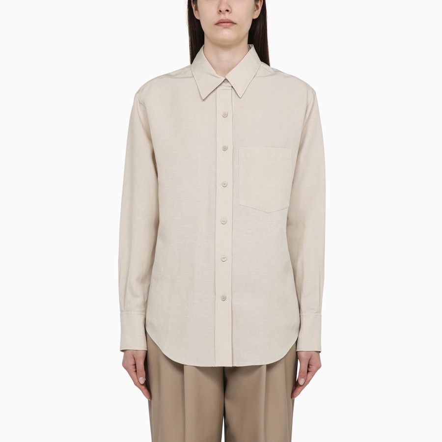 Calvin Klein o1d2blof0824 Linen-Blend Shirt in Beige Size XS / US 0-2 / IT 36-38 - 1 Thumbnail