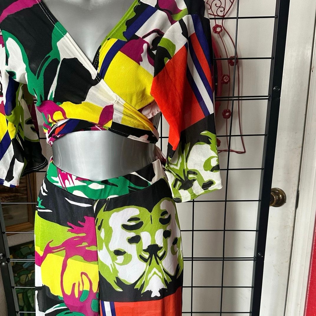 Other lani abstract face design y2k vintage wrap top bottoms set Size 26" / US 2 / IT 38 - 2 Thumbnail