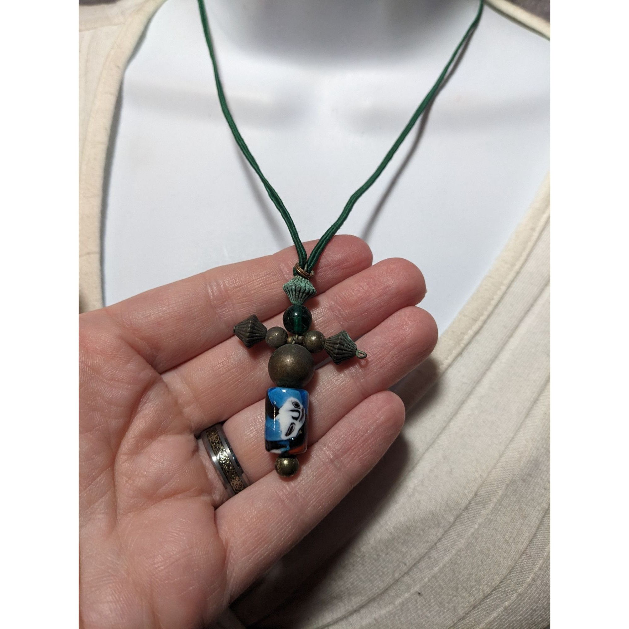 Other Vintage Brass And Glass Beaded Cross Necklace Size ONE SIZE - 7 Thumbnail