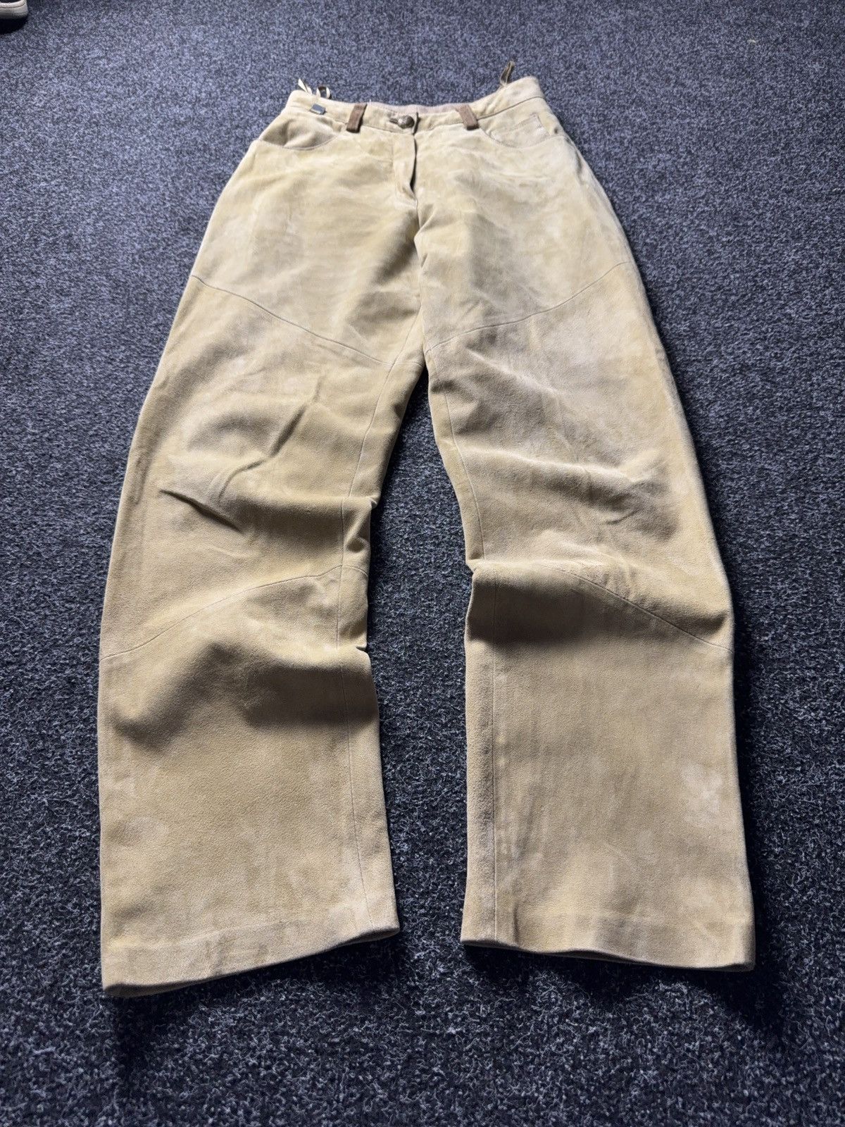 Genuine Leather Vintage 90s Western USA Soln Beige Suede Leather Pants EU38 Size 28" / US 6 / IT 42 - 1 Thumbnail