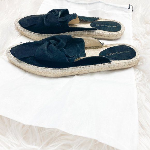 Saks Fifth Avenue Saks Fifth Avenue Black Suede Bow Espadrille Mules Size US 7.5 / IT 37.5 - 6 Thumbnail