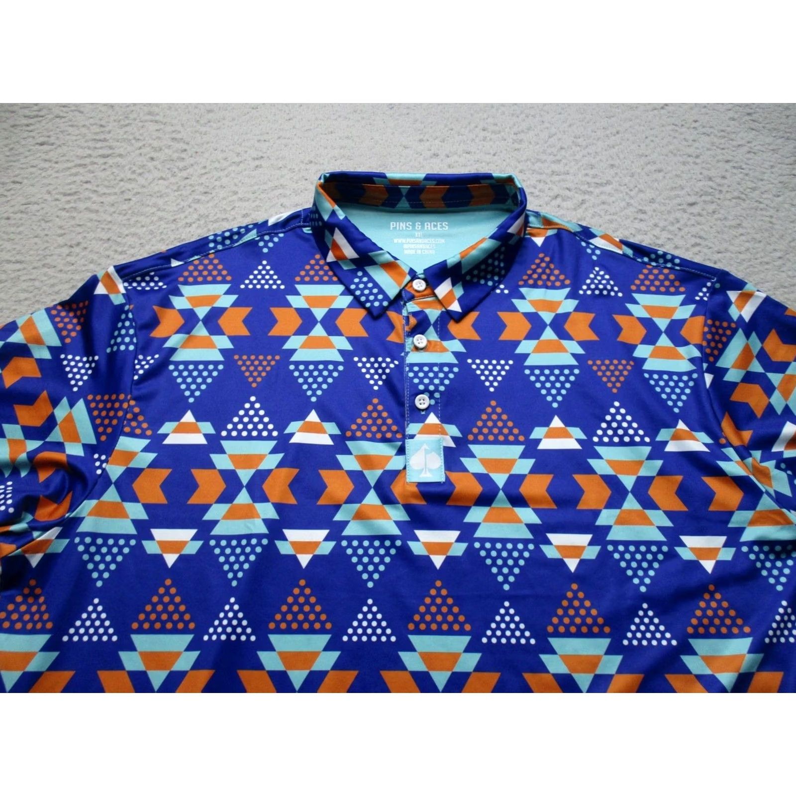 Vintage Pins & Aces Golf Polo Shirt Mens 2XL Blue Geometric Aztec Performance Stretch Size US XXL / EU 58 / 5 - 2 Thumbnail