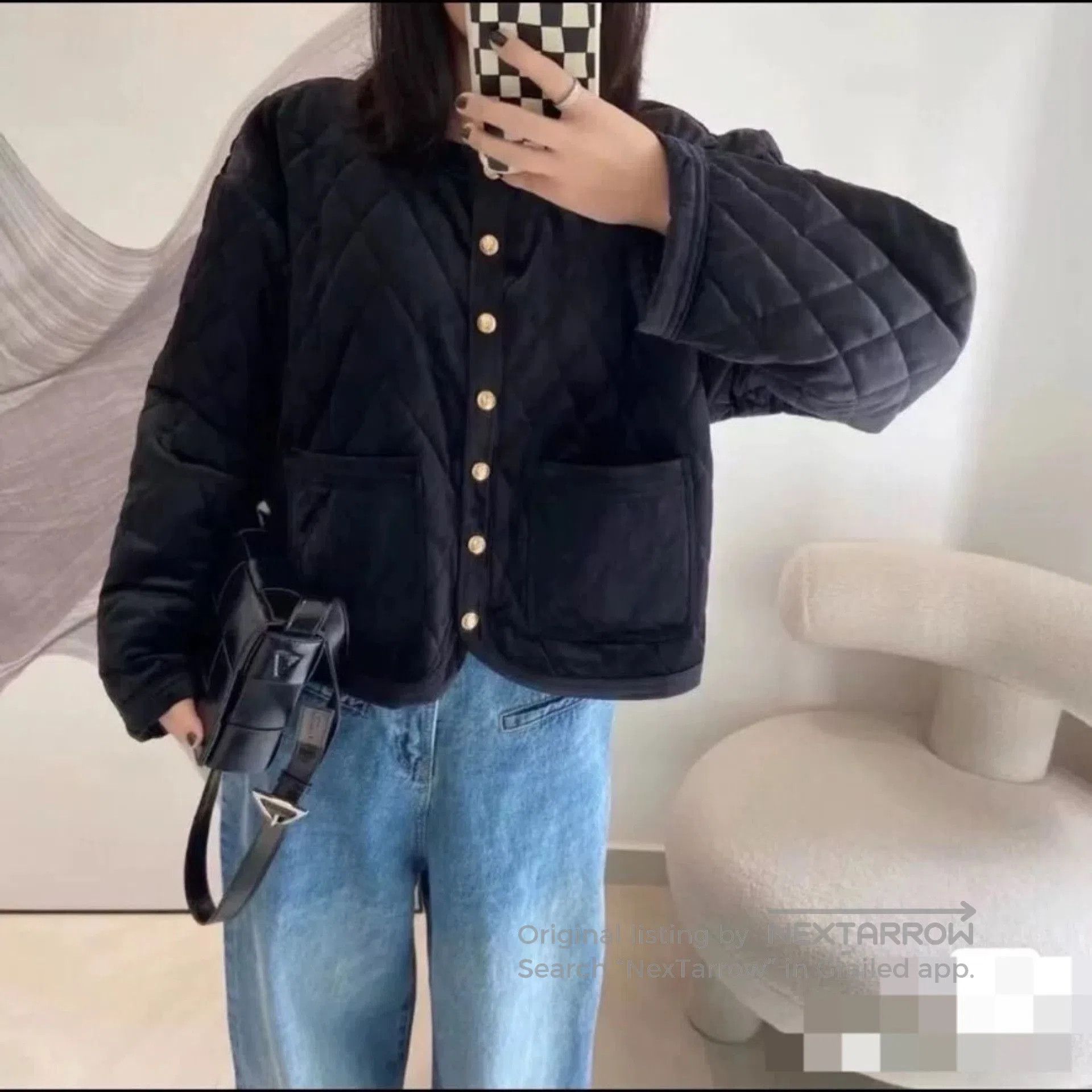 Celine Celine Black Quilted Velvet Jacket. Size XXS / US 00 / IT 34 - 6 Thumbnail
