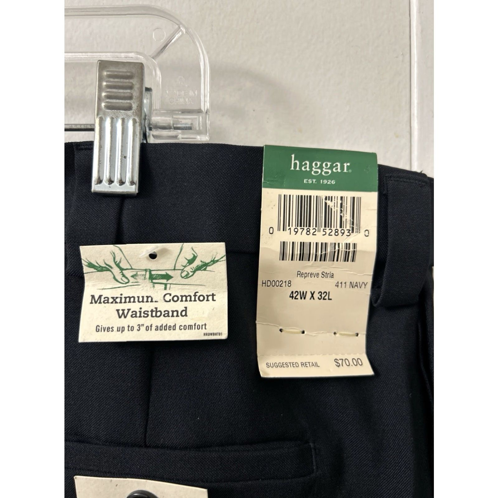 Haggar Haggar Dress Pants Mens 42x32 Navy Comfort Waistband Trousers NWT MSRP 70 5-Pocket Design Straight Leg Classic Fit Business Workwear Solid Blue Size US 42 / EU 58 - 5 Thumbnail