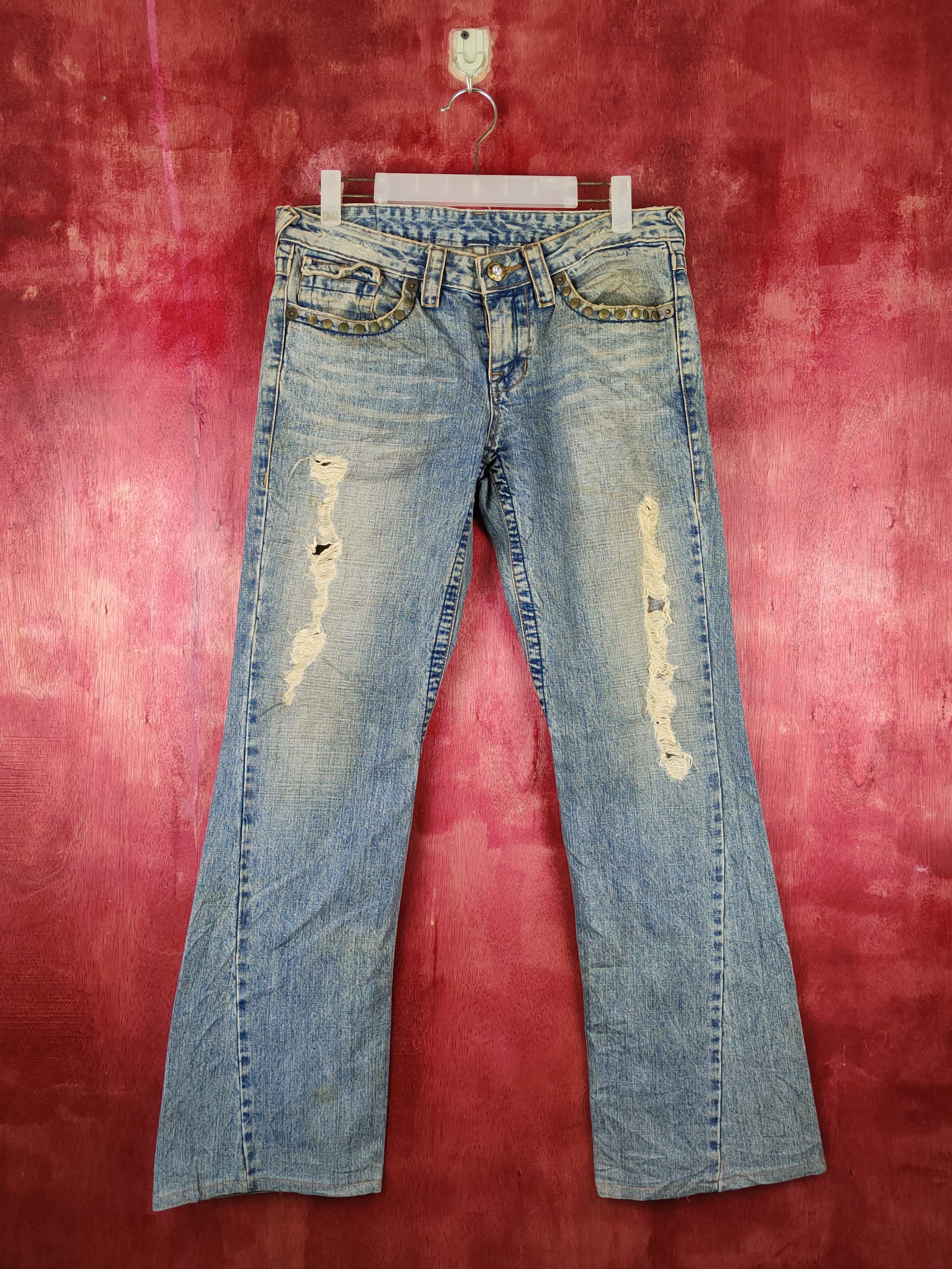 Japanese Brand Peace on Mars Faded bootcut Distressed ripped Denim #S1525 Size 30" / US 8 / IT 44 - 1 Thumbnail