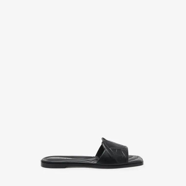 Alexander McQueen o1w1db10925 Seal Flat Slide Sandal in Black Size US 6 / IT 36 - 1 Thumbnail