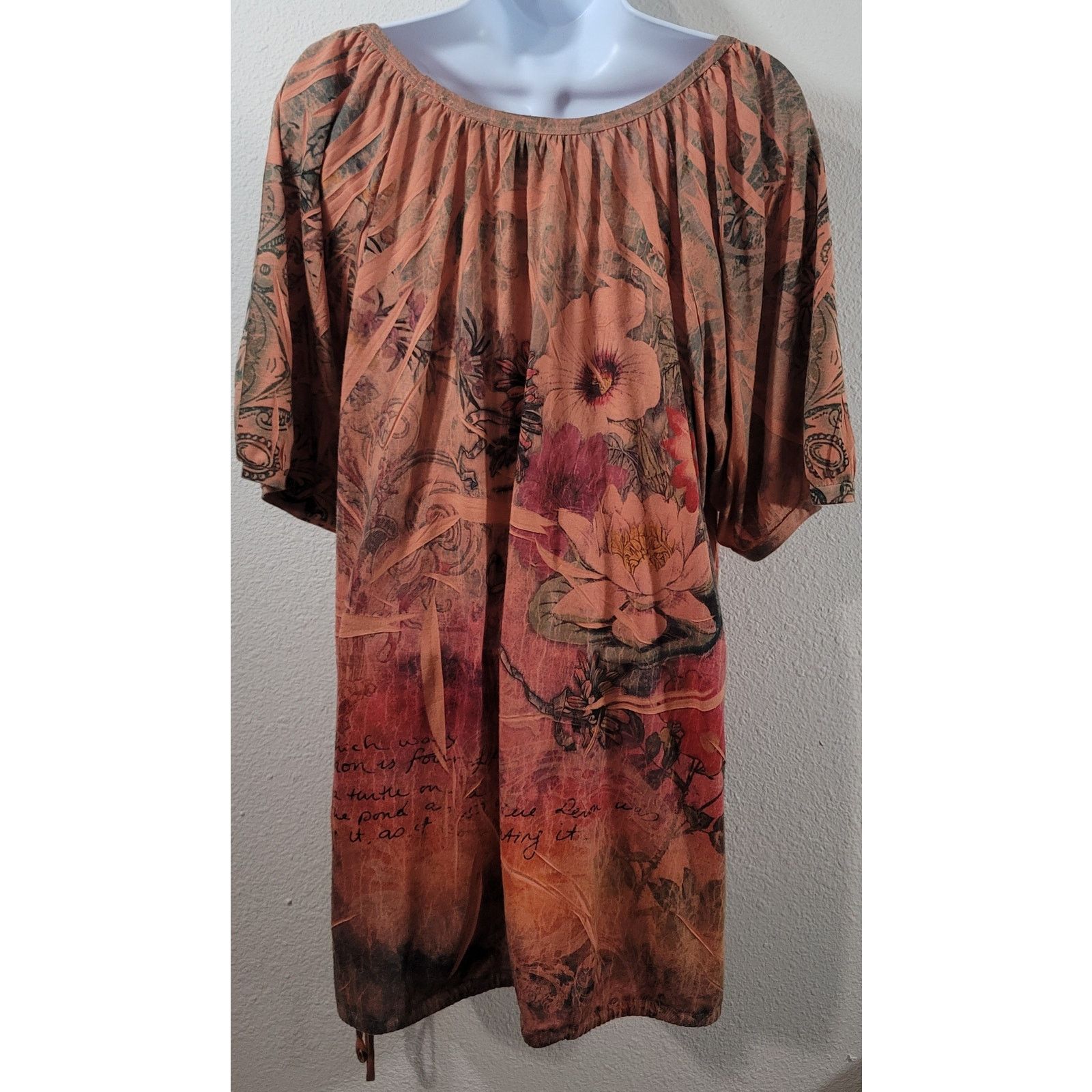Other Avenue Orange Green Floral Print Pleated Top 22 24 Soft Size 3XL / US 20-22 - 3 Thumbnail