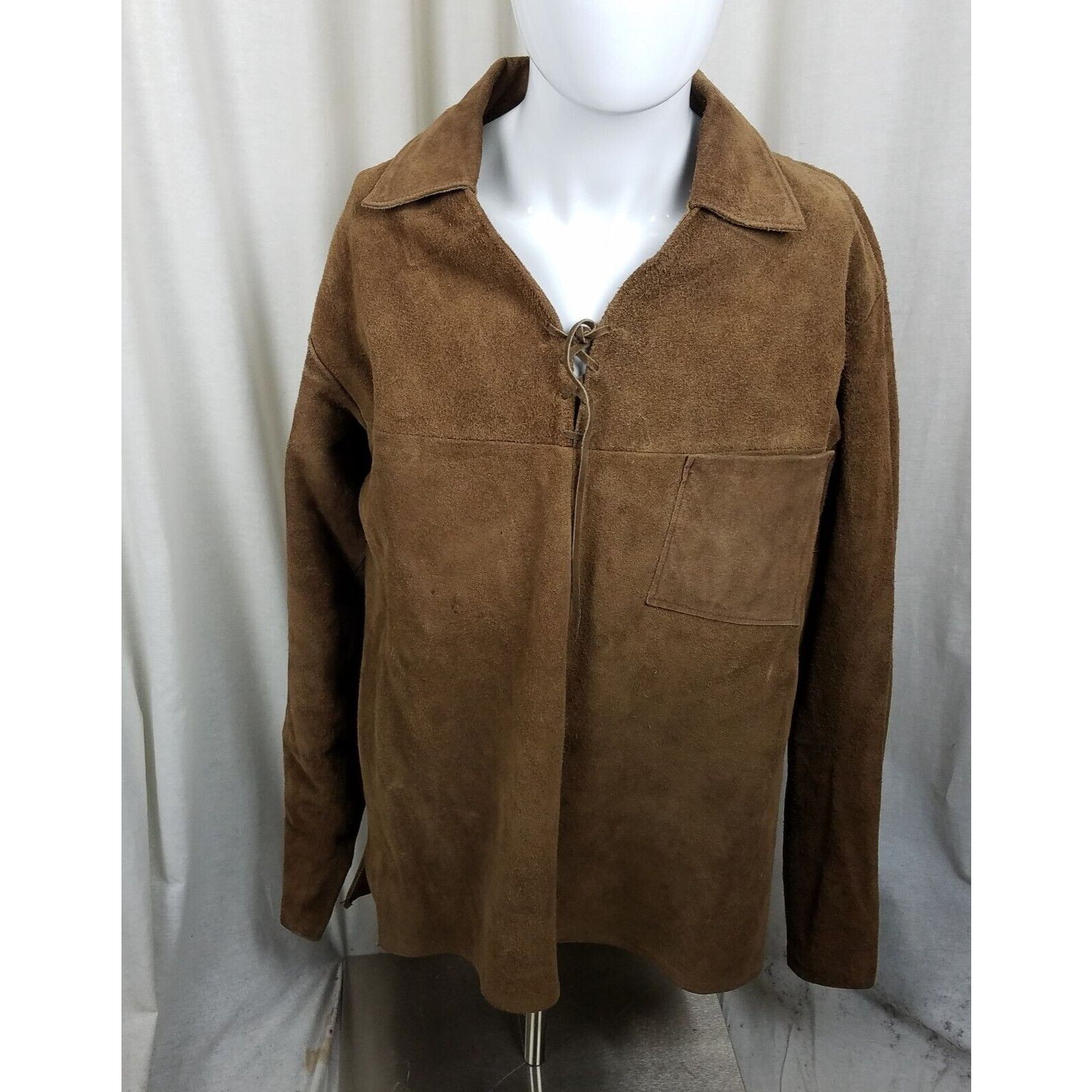 Vintage Leather Suede Lace Mountain Man Western Popover Shirt Jacket Size US L / EU 52-54 / 3 - 1 Thumbnail