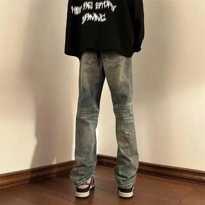 Japanese Brand Straight tube splashed ink embroidered jeans Size US 32 / EU 48 - 2 Thumbnail