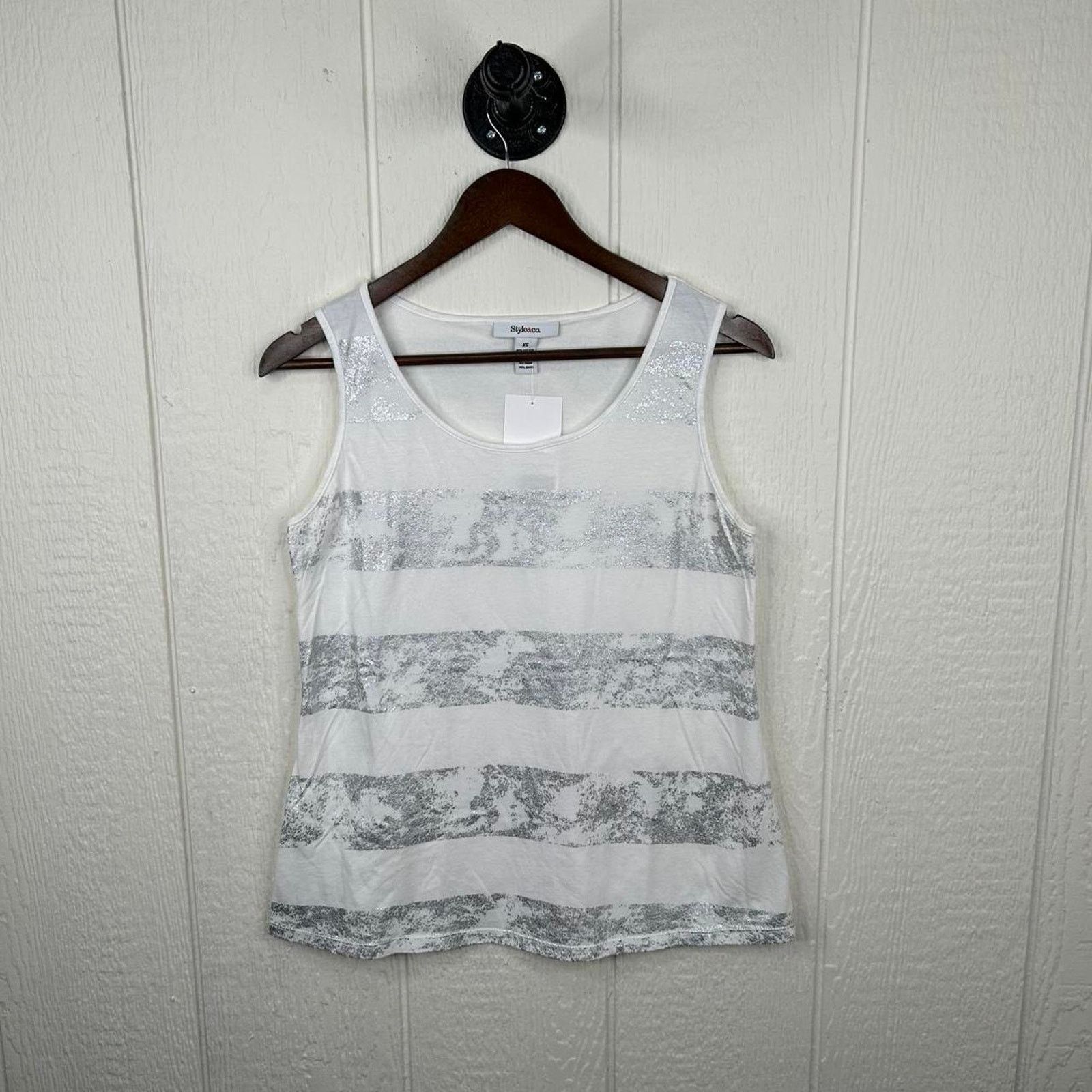 Other Vintage Y2K White & Silver Striped Boho Loose Tank Top Small Size S / US 4 / IT 40 - 2 Thumbnail