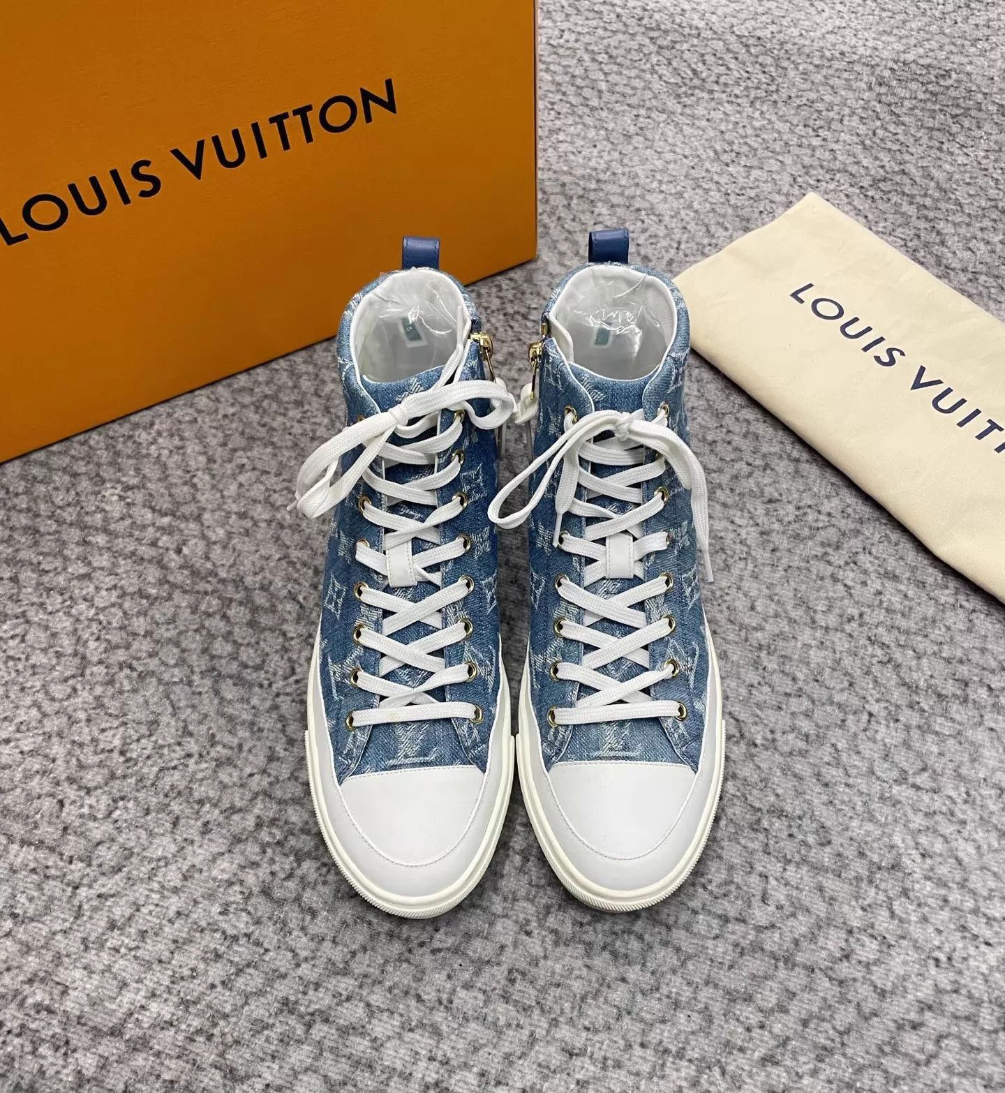 Louis Vuitton LV Monogram Denim Blue High-Top Canvas Sneakers 38 Size US 7.5 / IT 37.5 - 1 Thumbnail