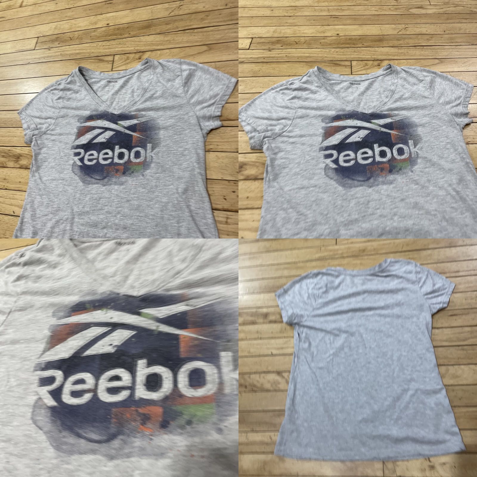 Reebok REEBOK Shirt Womens M Gray Abstract Colorful 90s Y2k Style Graphic Vneck Tee M Size L / US 10 / IT 46 - 10 Thumbnail