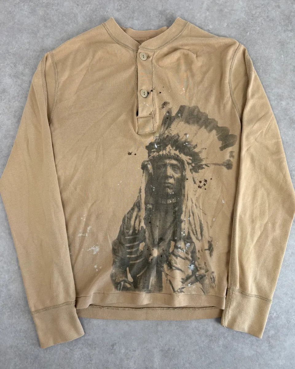 Polo Ralph Lauren 2010s Ralph Lauren Beige Native American Indian Henley Longsleeve Size US M / EU 48-50 / 2 - 1 Thumbnail