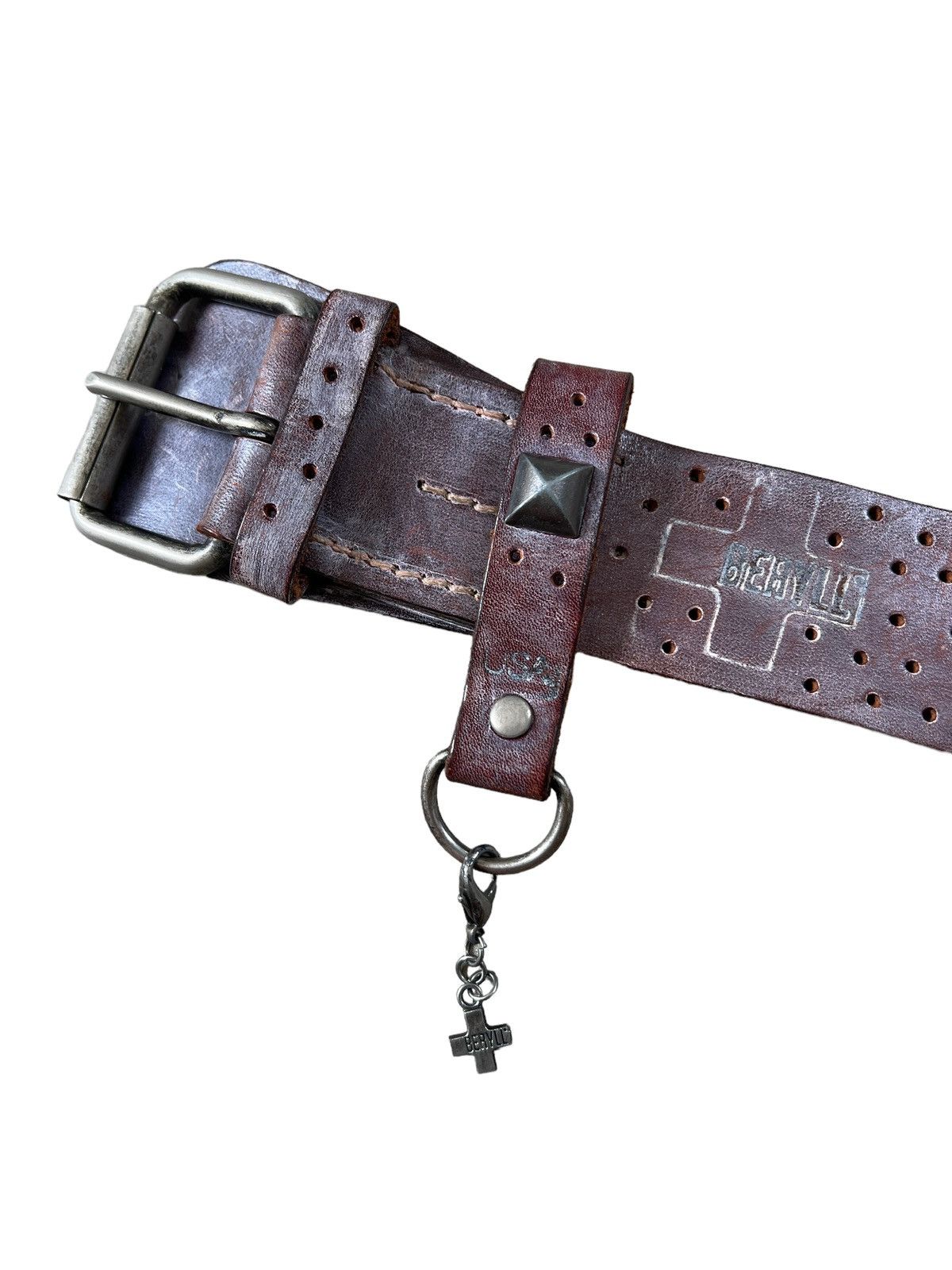 Genuine Leather × Handmade Beryll 🇺🇸 Handcrafted Studded Artisanal Leather Belt Size 34 - 2 Thumbnail
