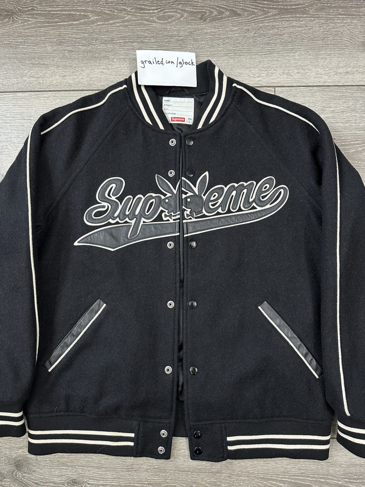 Playboy × Supreme Supreme x Playboy Wool Varsity Jacket Black FW17 Large Size US L / EU 52-54 / 3 - 3 Thumbnail
