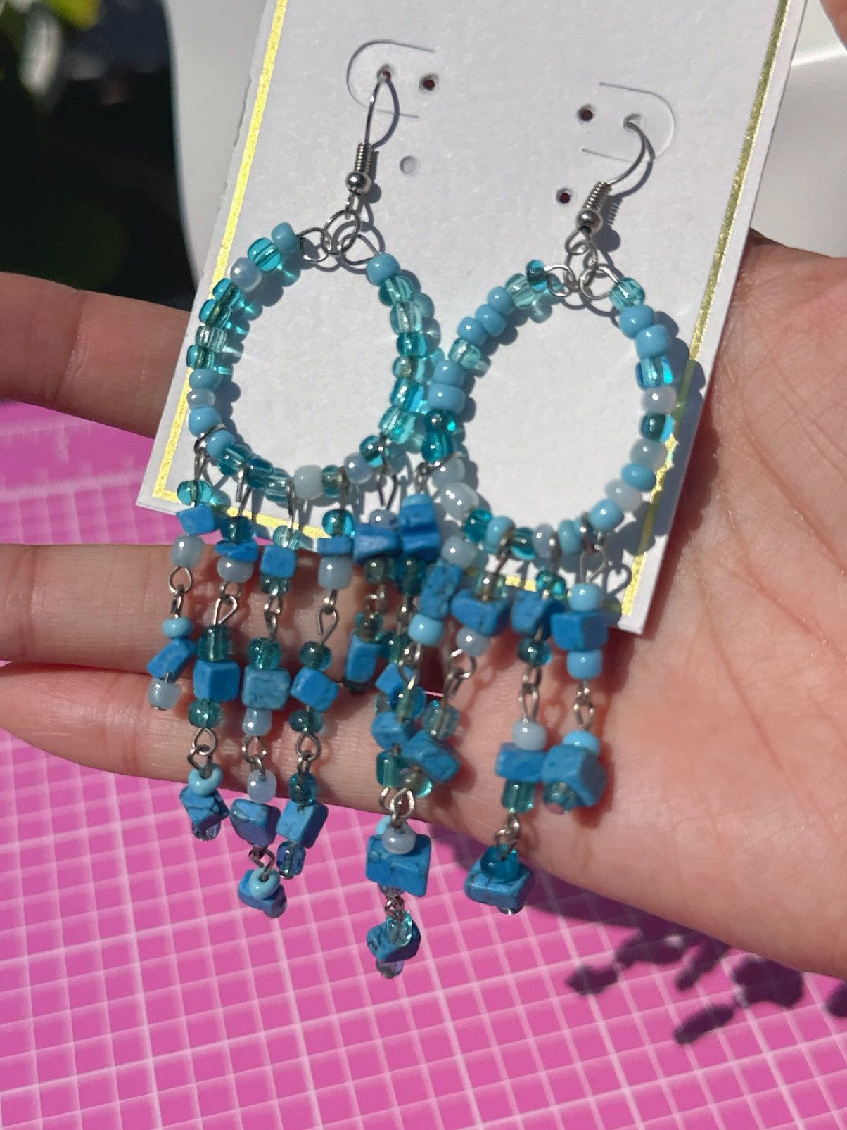 Designer Urban soul earrings silver tone blue beads circles tassels Size ONE SIZE - 2 Thumbnail