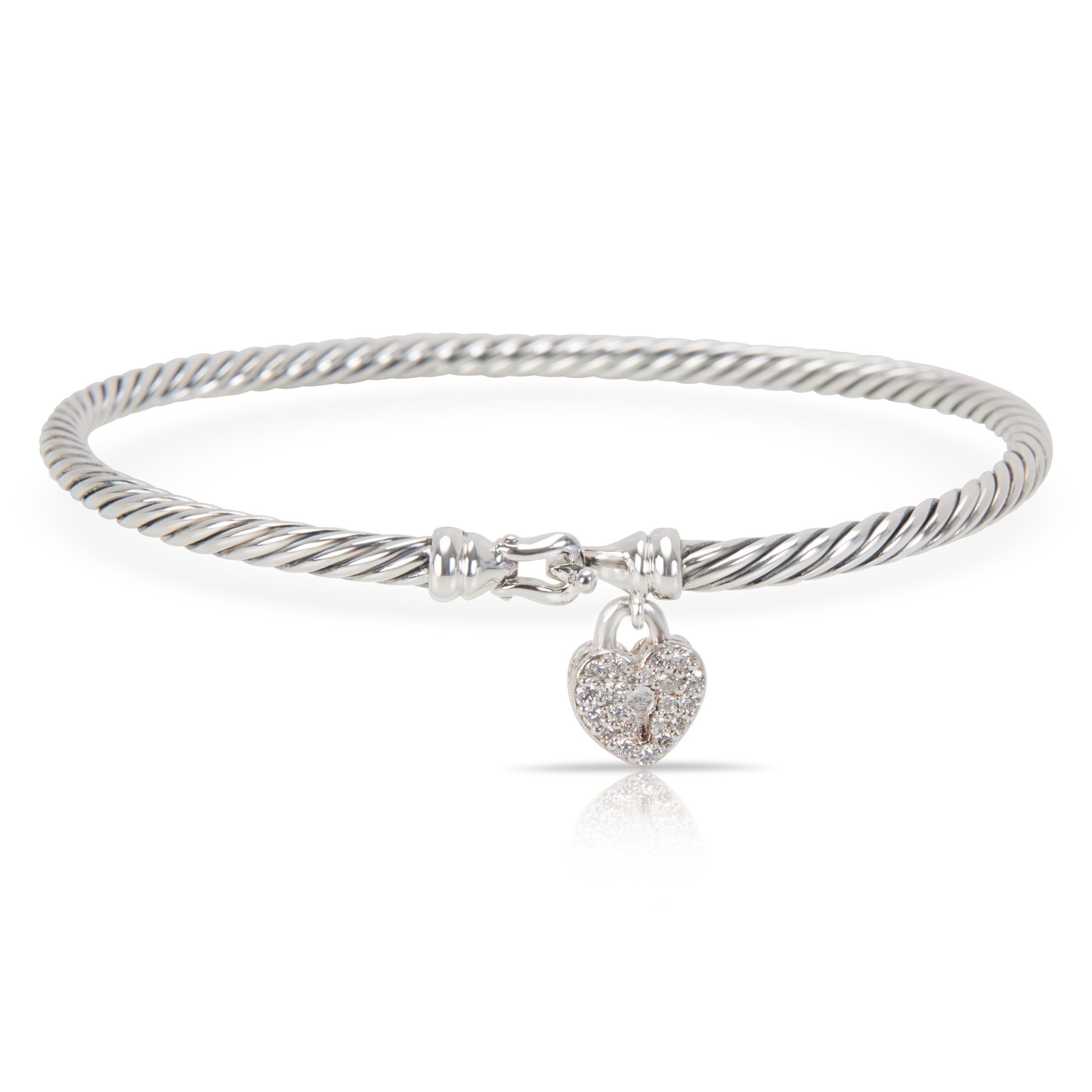 image of David Yurman Diamond Lock Cable Bangle In Sterling Silver (0.11 Ctw), Women's