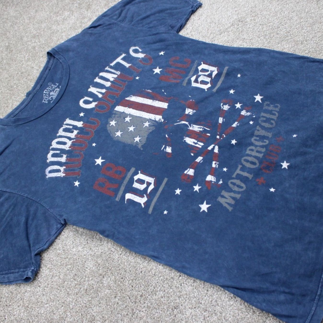 Vintage Rebel Saints Shirt Adult XL Blue Motorcycle Graphic Print S/S T-Shirt Motorcycle Theme Size US XL / EU 56 / 4 - 6 Thumbnail