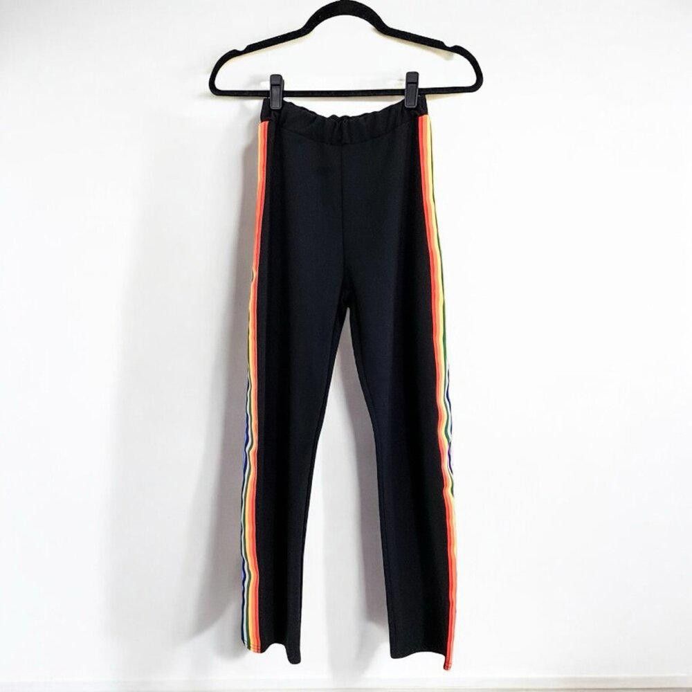 Boohoo Boohoo Petite Pants/Leggings - Black with Rainbow Stripes Size 25" / US 0 / IT 36 - 1 Thumbnail