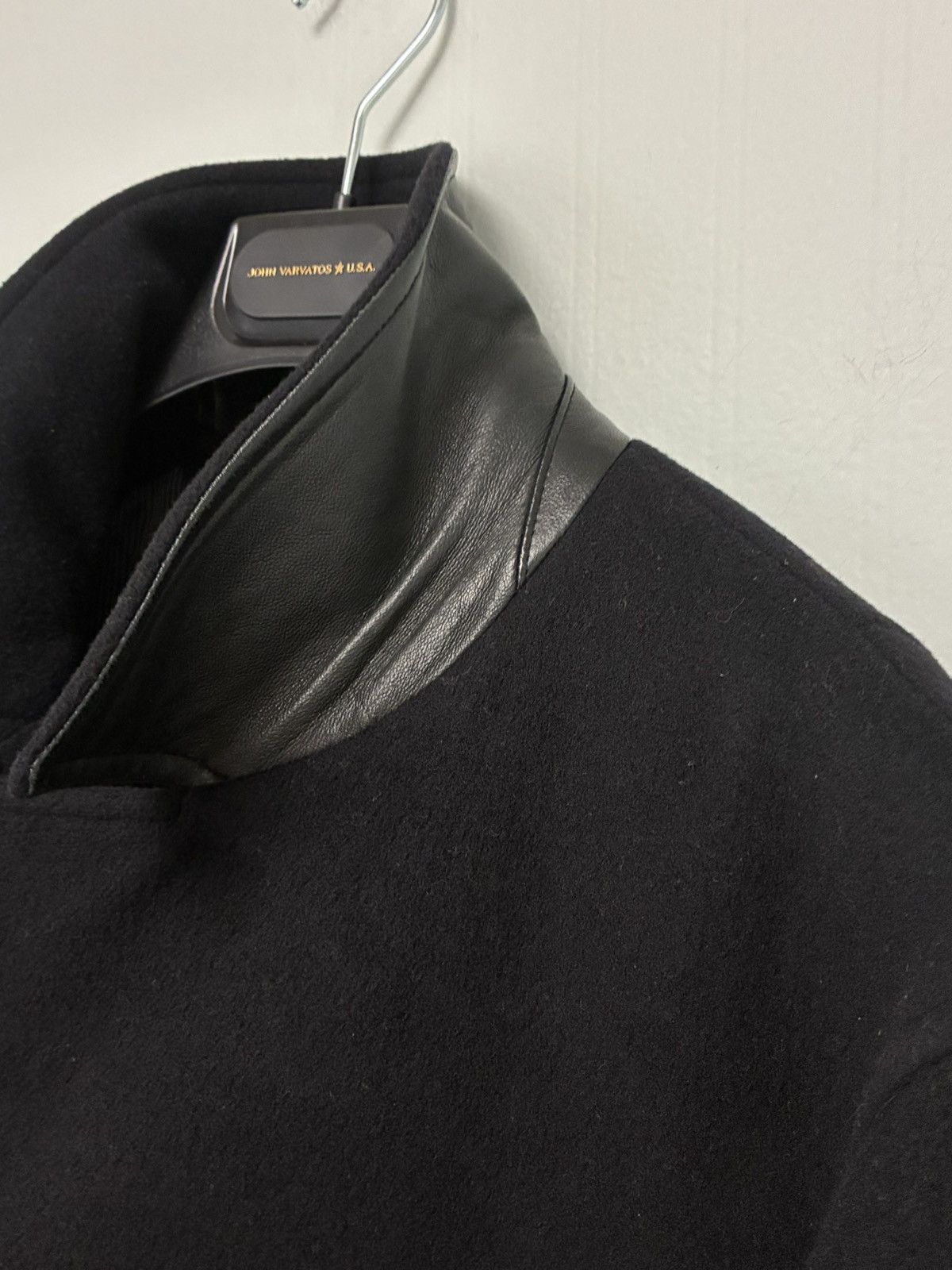 John Varvatos Black leather collar peacoat jacket EU 52 USA 42 Size US L / EU 52-54 / 3 - 7 Thumbnail