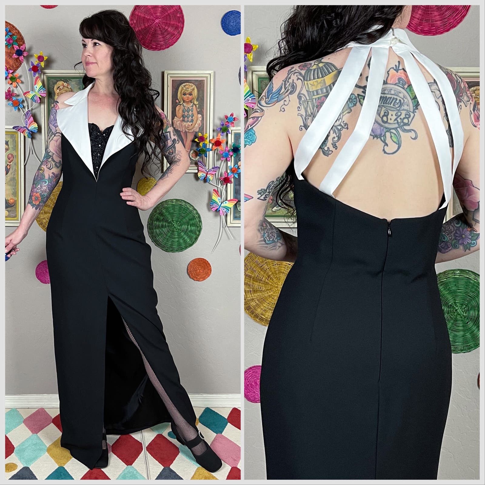 Vintage Vintage 1990s Black and White Sleeveless Tuxedo Gown Size M / US 6-8 / IT 42-44 - 1 Preview