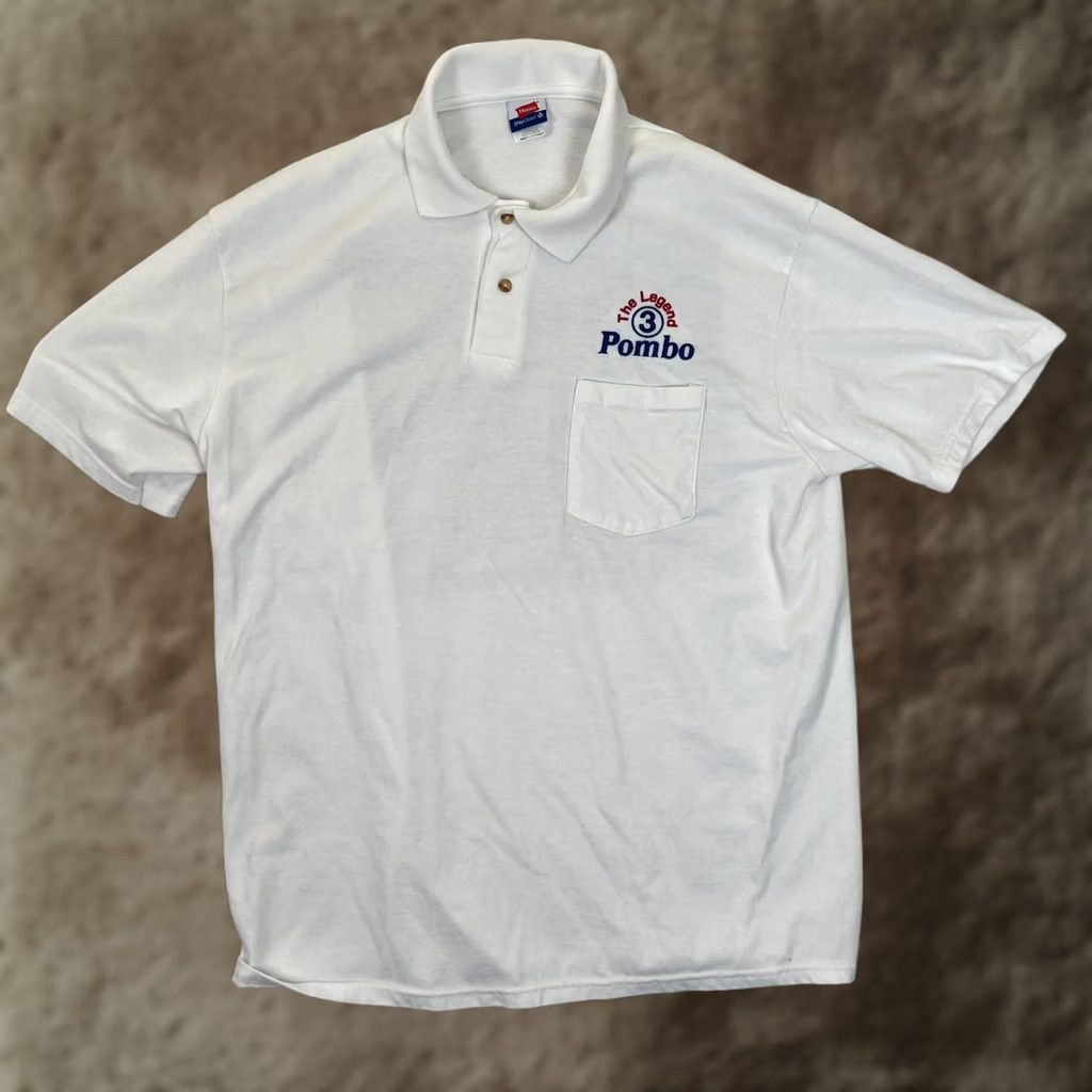 Hanes VINTAGE Hanes Pombo Racing Polo Shirt Mens Large White Collar Button Pocket Graphic Backprint 2006 Madera Speedway Size US L / EU 52-54 / 3 - 1 Thumbnail