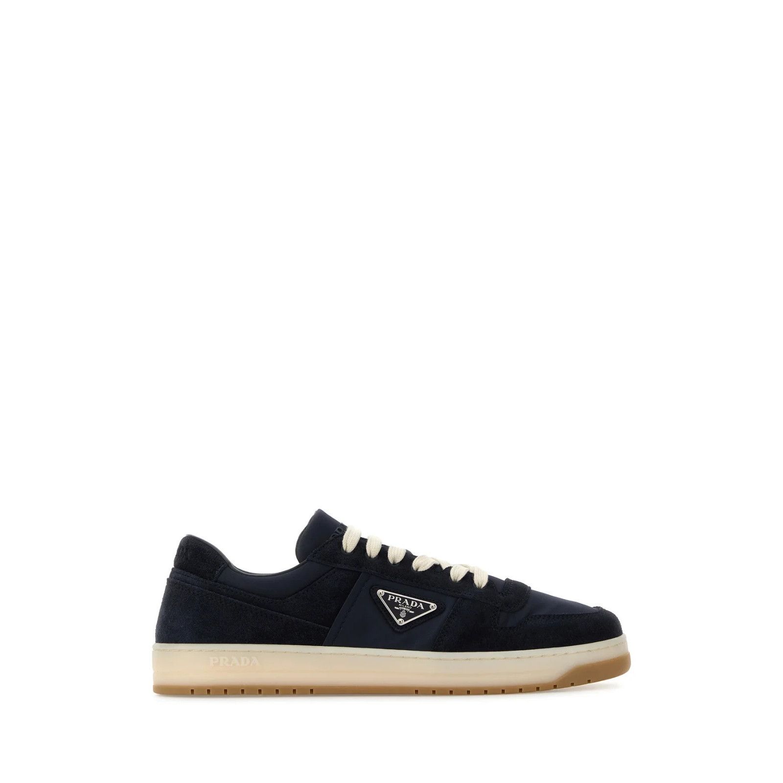 PRADA Downtown Navy Blue Canvas And Suede Sneakers New And A