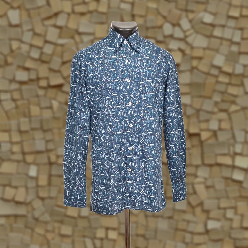 Canali Canali Blue Full-Print Cotton Button Shirt Size S Mens Shirt Size US S / EU 44-46 / 1 - 1 Thumbnail