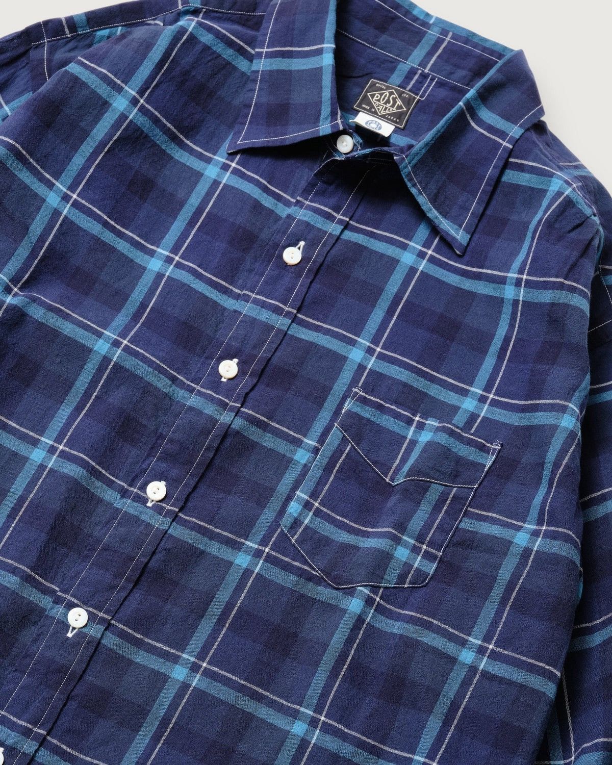 Post Overalls Post O’Alls Japanese Blue Plaid Cotton button up shirt Size US L / EU 52-54 / 3 - 4 Thumbnail