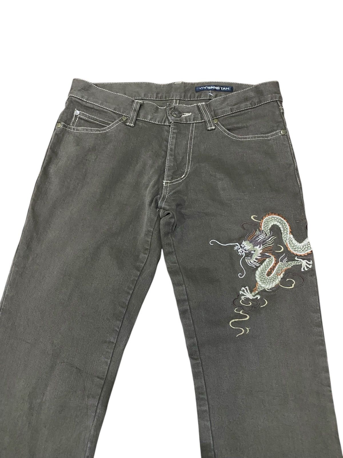 Japanese Brand × Vintage × Vivienne Tam Vintage 90s Vivienne Tam Dragon Embroid Flared Jeans Size 29" - 3 Thumbnail