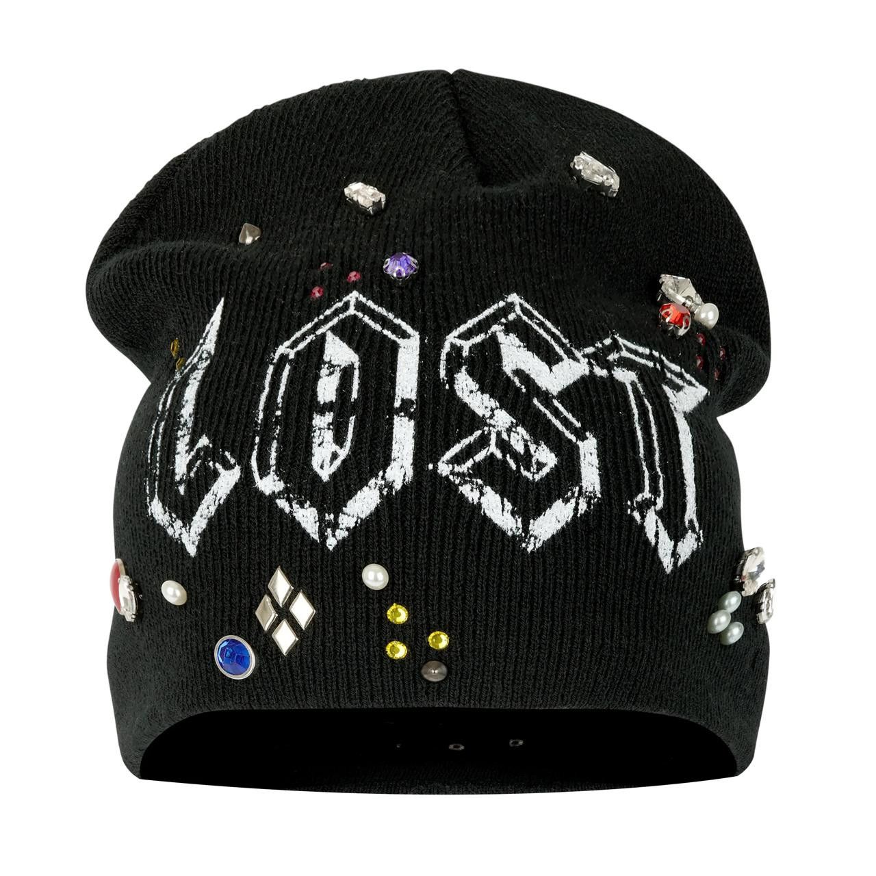 LOST INTRICACY Lost Intricacy 'Multicolor Rhinestone' Black & White Beanie Size ONE SIZE - 1 Preview