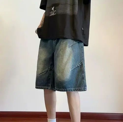 VIBE Men's washed distressed loose versatile denim shorts Size US 32 / EU 48 - 6 Thumbnail